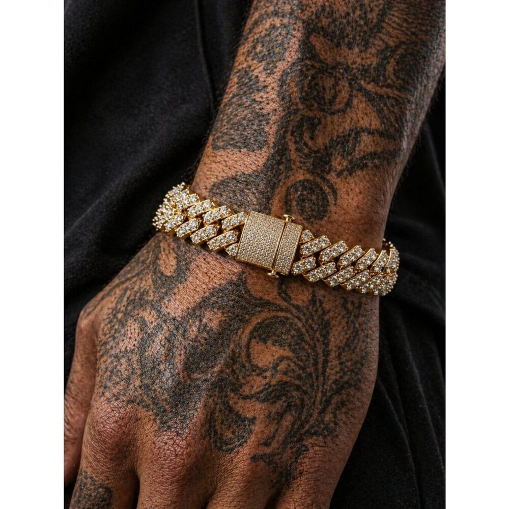 Gold Squeeze Clasp Prong Set Cuban Link Bracelet